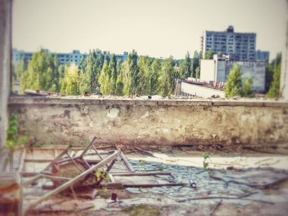 View from a balcony - at Pripyat's abandoned hotel